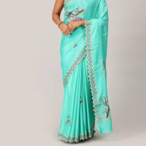 Aqua Blue Designer Embroidered Saree