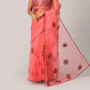 Blush Pink Floral Embroidered Saree
