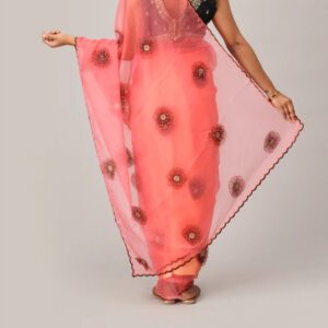 Blush Pink Floral Embroidered Saree
